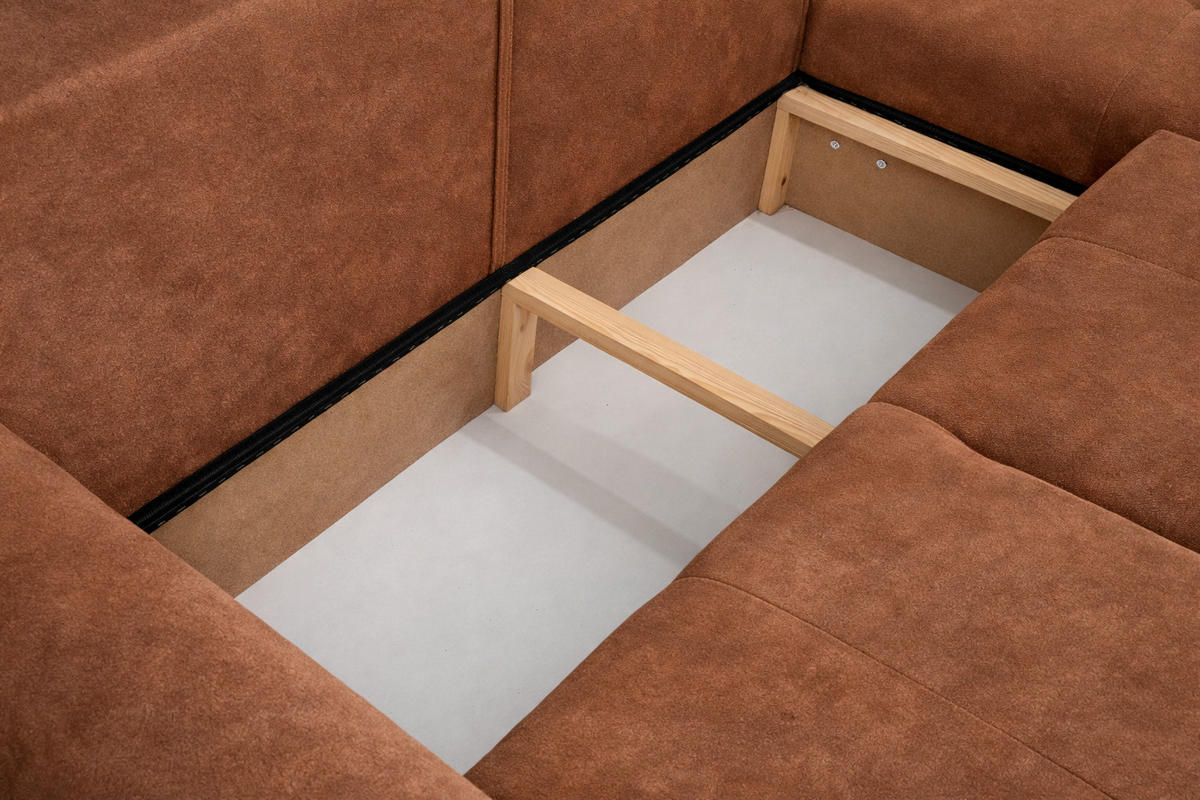 ECKSOFA Mit Schlaffunktion Und Bettkasten, Sofa L-Form Bingo L, Veloursstoff Salvador, Dunkelbraun, Rechts - Dunkelbraun, Holz (250/142cm) - Kaiser Möbel