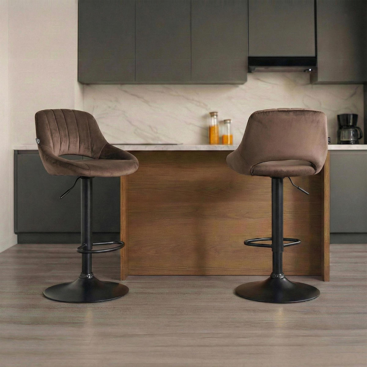BARHOCKER Samt Braun - Schwarz/Braun, Textil/Metall (47/85/48cm) - CLP