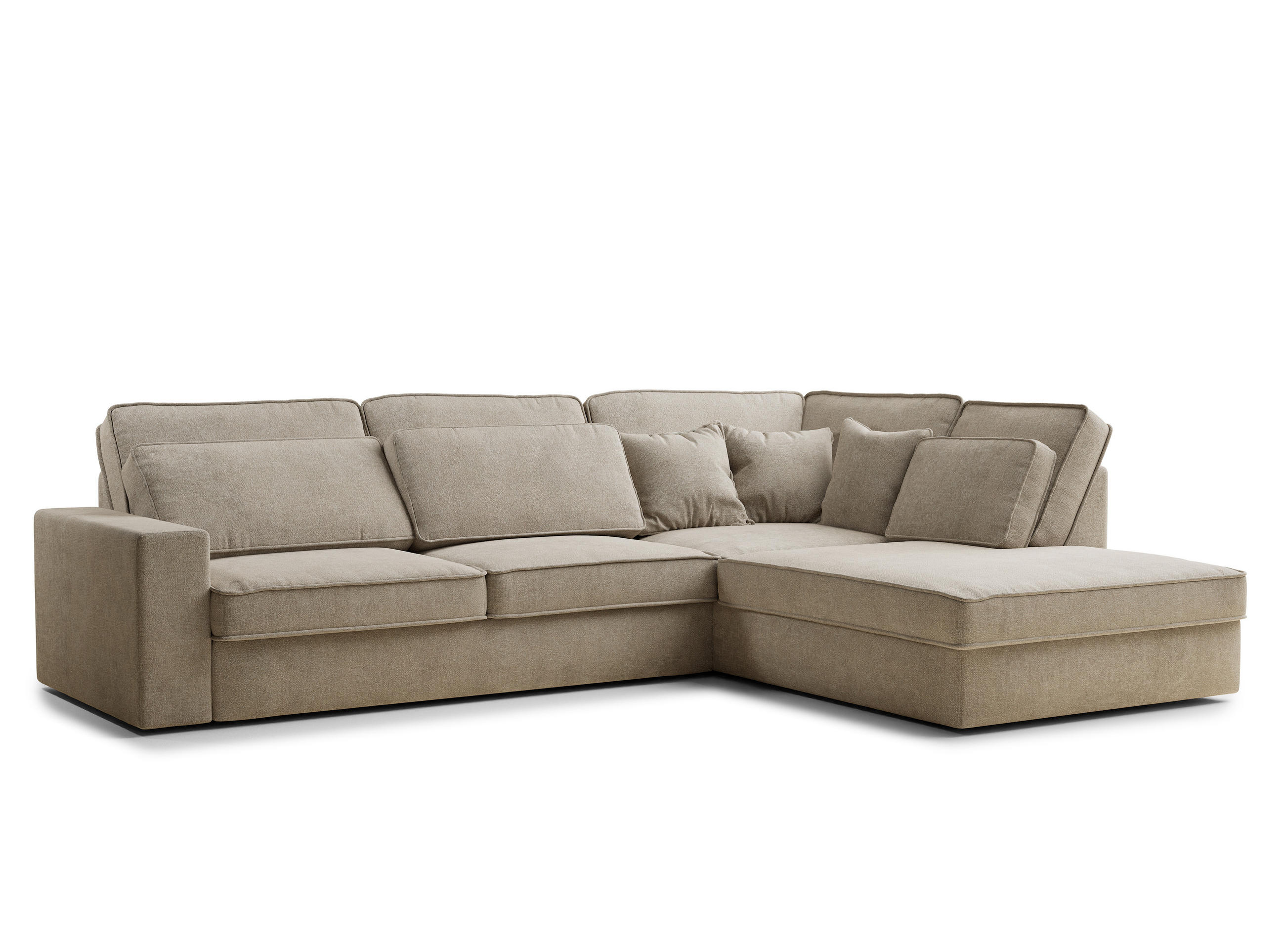 ECKSOFA Kirou Beige Chenille-Stoff - Rechts Seite - Beige/Schwarz, Holz/Holzwerkstoff (311/225cm) - Maison de Reve