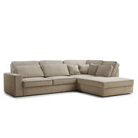 ECKSOFA Kirou Beige Chenille-Stoff - Rechts Seite - Beige/Schwarz, Holz/Holzwerkstoff (311/225cm) - Maison de Reve