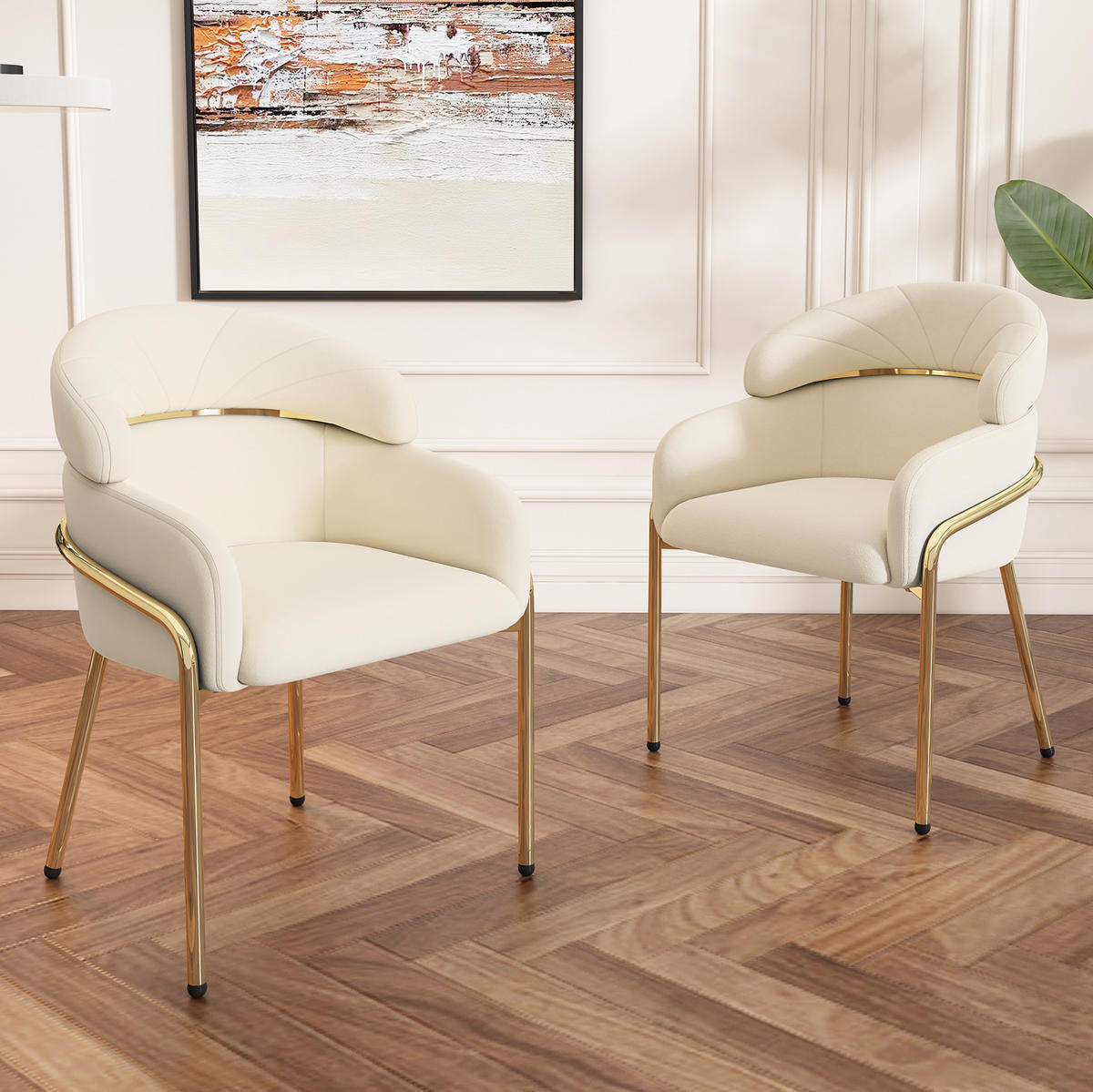 ESSZIMMERSTUHL 45x53x79 cm in Beige, Samt mit 4 Metallbeinen, modernes Design - Beige, Textil (45/79/53cm) - Modfu