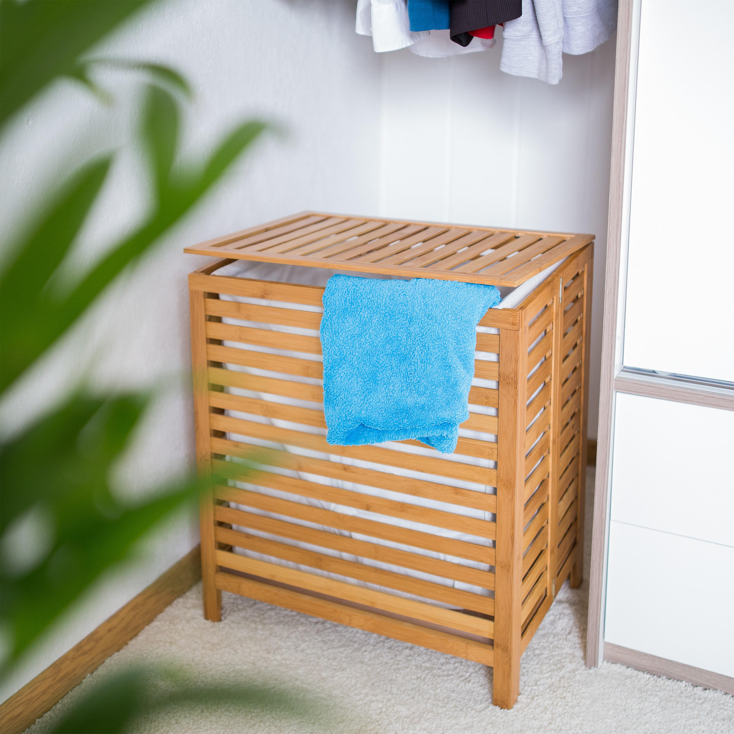WÄSCHETRUHE - Hellbraun, Holz/Textil (50.5/60/35.5cm) - Relaxdays