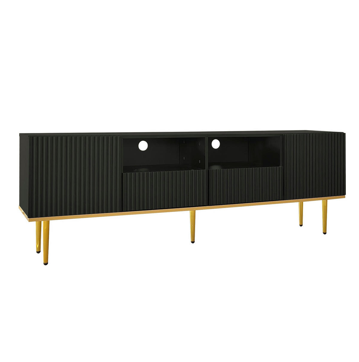TV-SCHRANK 165/36/55 cm schwarz Akazie mit goldenen Füßen und grifflosen Türen - Schwarz, Holzwerkstoff (165/55/36cm) - OKWISH