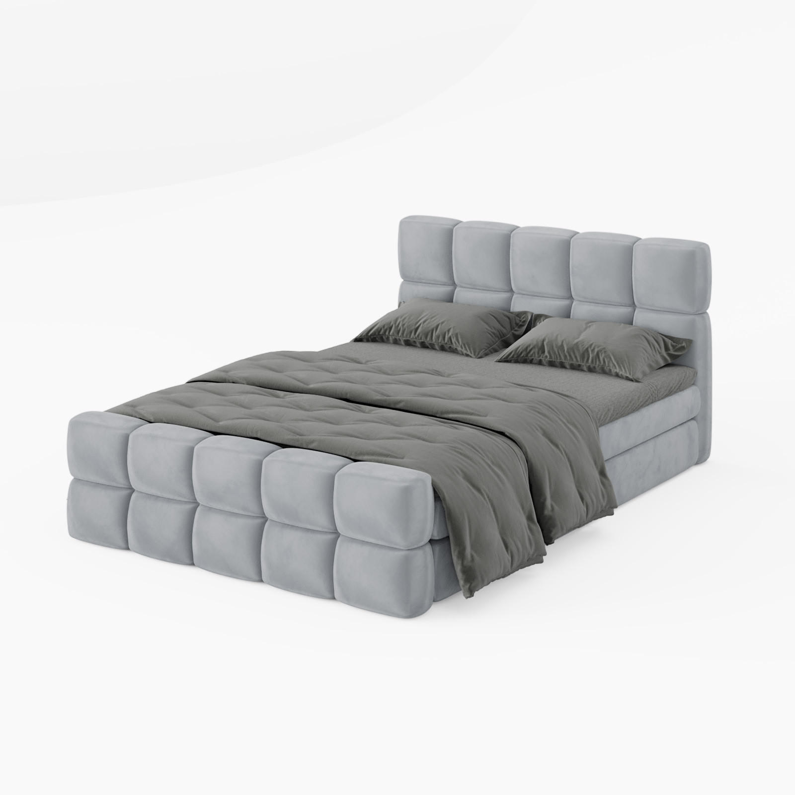 BOXBETT Vanessa 160/200 cm, in Hellgrau, Velours-Stoff, Bettkasten, Matratze, Topper - Hellgrau, Textil (160/200cm) - Barchello