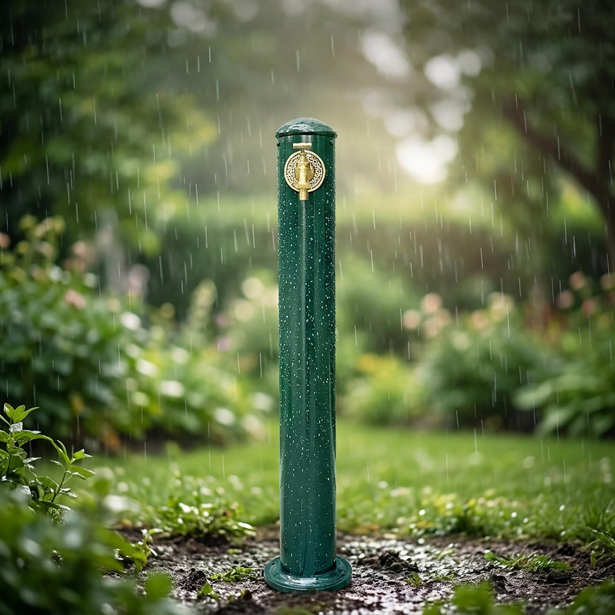 WASSERZAPFSÄULE Grün Garten Antik Aluminium - Grün, Metall (17/17/91cm) - Relaxdays