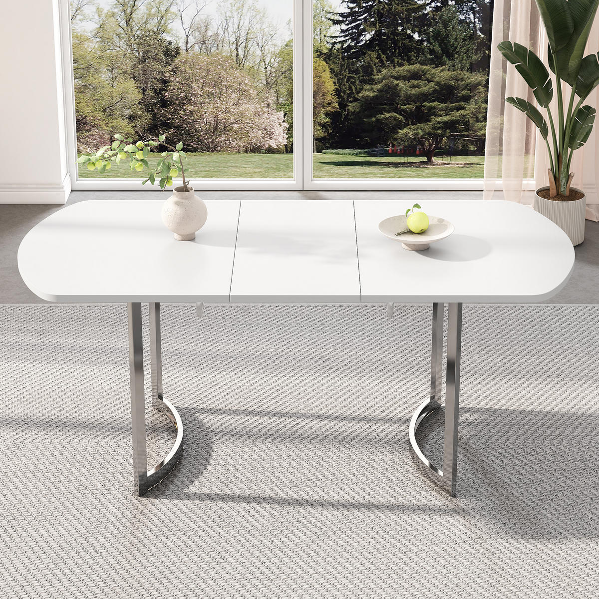 ESSTISCH Ausziehbarer 140/180/80 cm weiß mit versilberten Tischbeinen - Weiß, Holzwerkstoff (180/80/75cm) - OKWISH