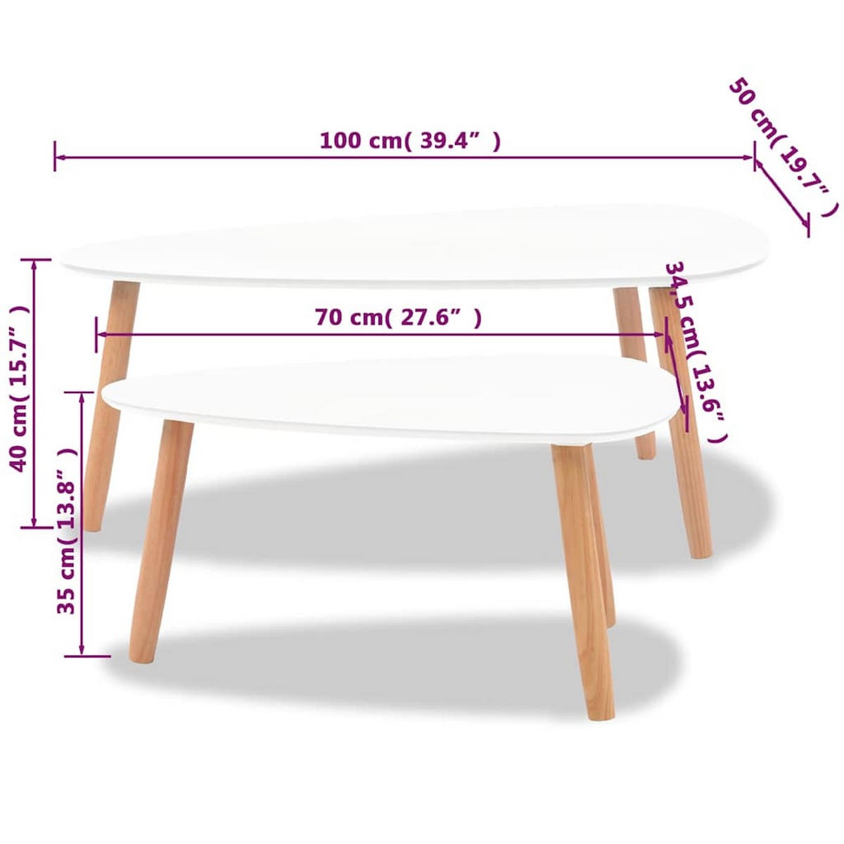 COUCHTISCHSET Skandinavischen Stil 70-100/34.5-50/35-40 cm 2-tlg. aus Massivholz Kiefer Weiß - Weiß, Holz (50/100/40cm) - vidaXL