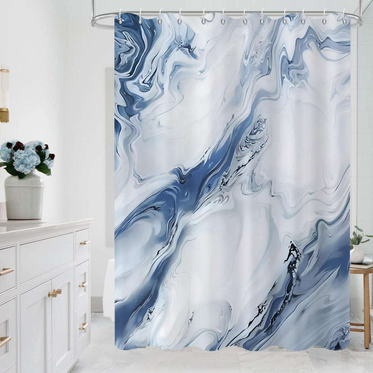 DUSCHVORHANG Aquarell Marmor 180 x 180 cm - Blau, Textil (180/180cm) - Kaket