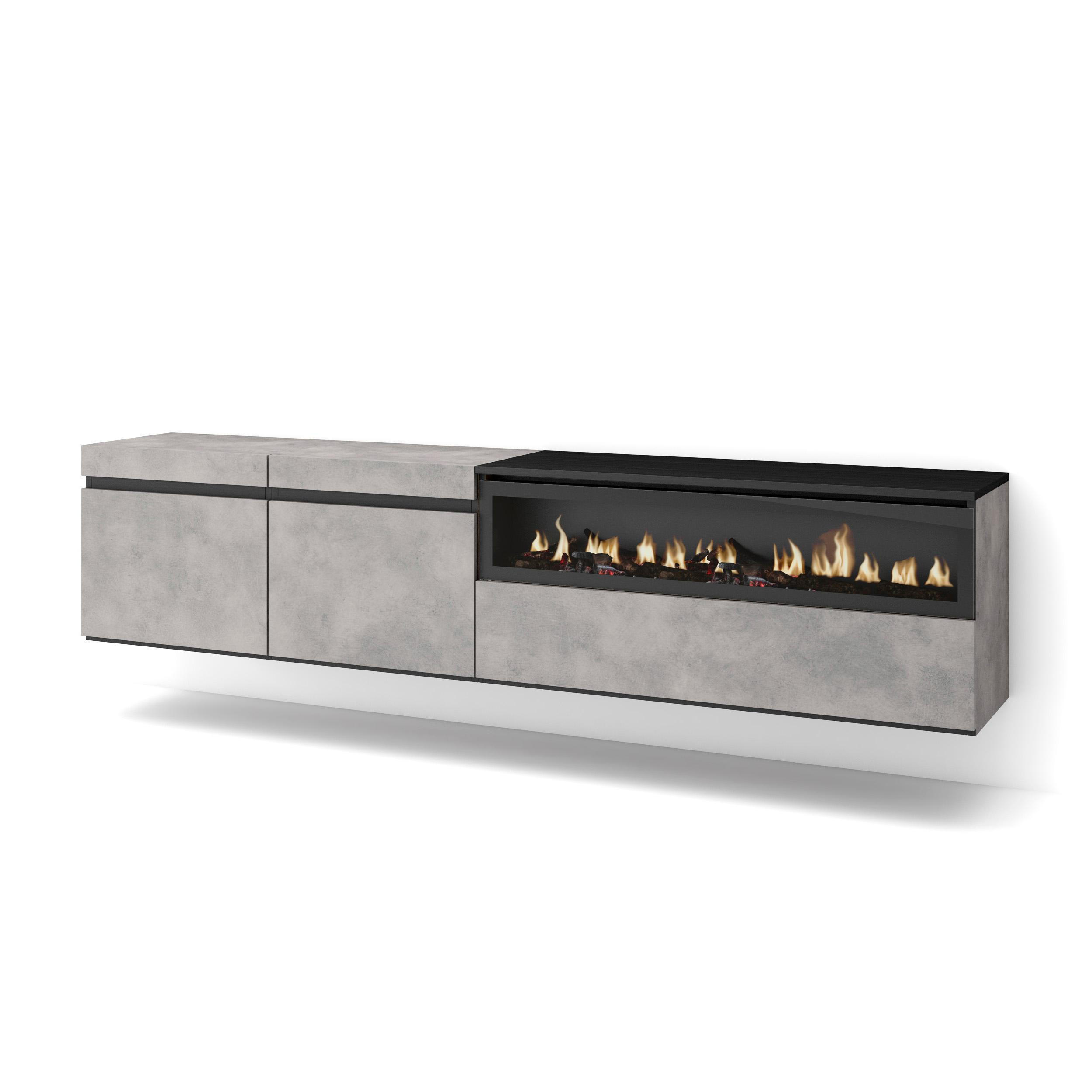 TV-SCHRANK zementgrau, mit Elektrokamin, Hängend, 200/35/45cm - Grau, Holzwerkstoff (200/45/35cm) - Skraut Home