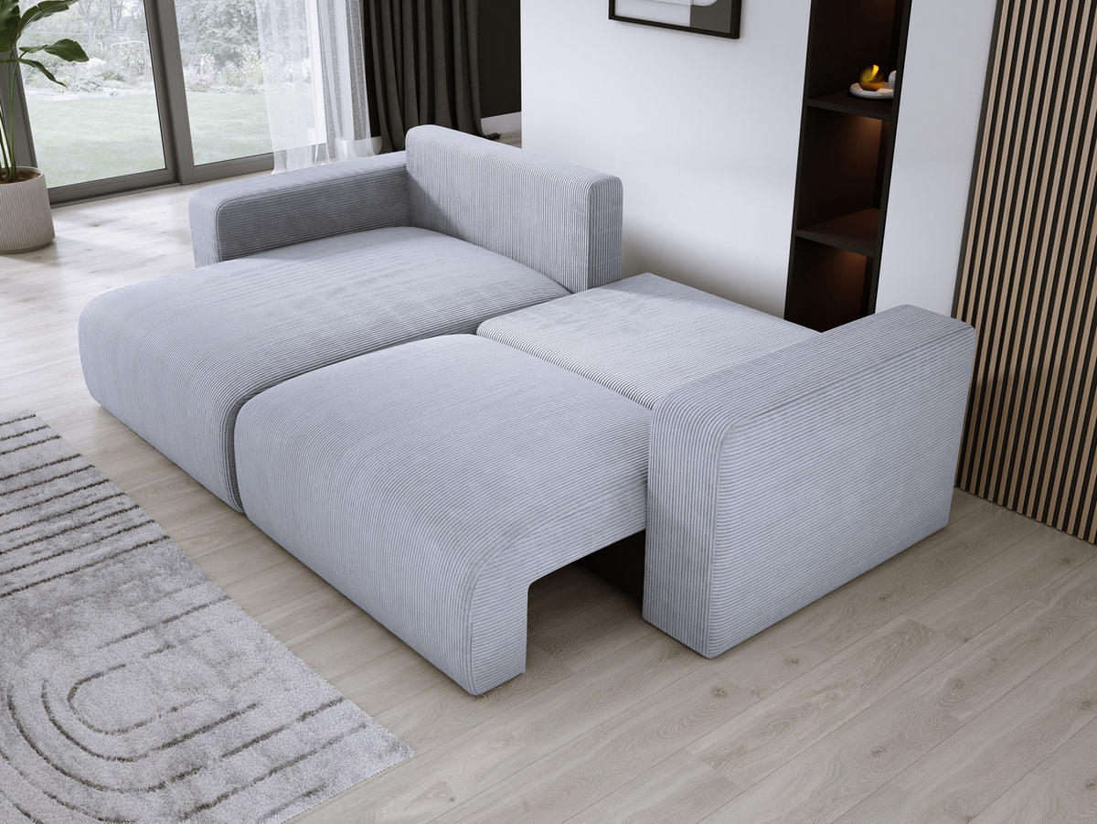 ECKSOFA Carl L-förmig Schlaffunktion und Bettkasten weicher Cordstoff flexibel stellbar lose Rückenkissen freistehend LINKS 143x247x83cm Silver - Silberfarben, Holz/Textil (143/247cm) - DomoHome