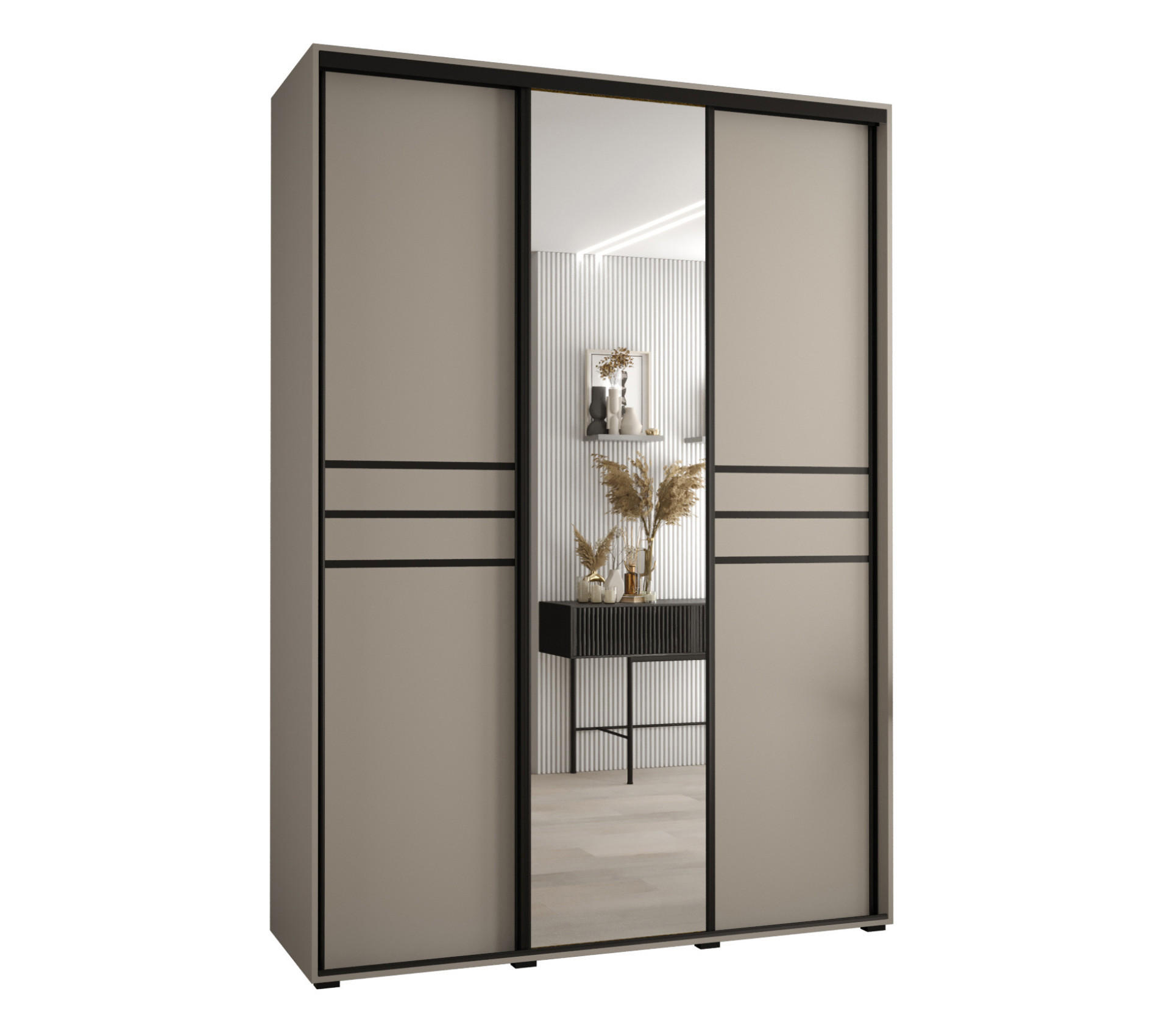 SCHWEBETÜRENSCHRANK 235,2/180/60 3-türig - Kaschmir/Schwarz, Holz/Metall (180/235.2/60cm) - MÖBEL KRYSPOL