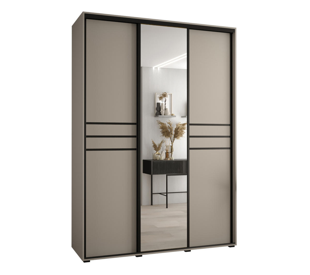 SCHWEBETÜRENSCHRANK 235,2/180/60 3-türig - Kaschmir/Schwarz, Holz/Metall (180/235.2/60cm) - MÖBEL KRYSPOL