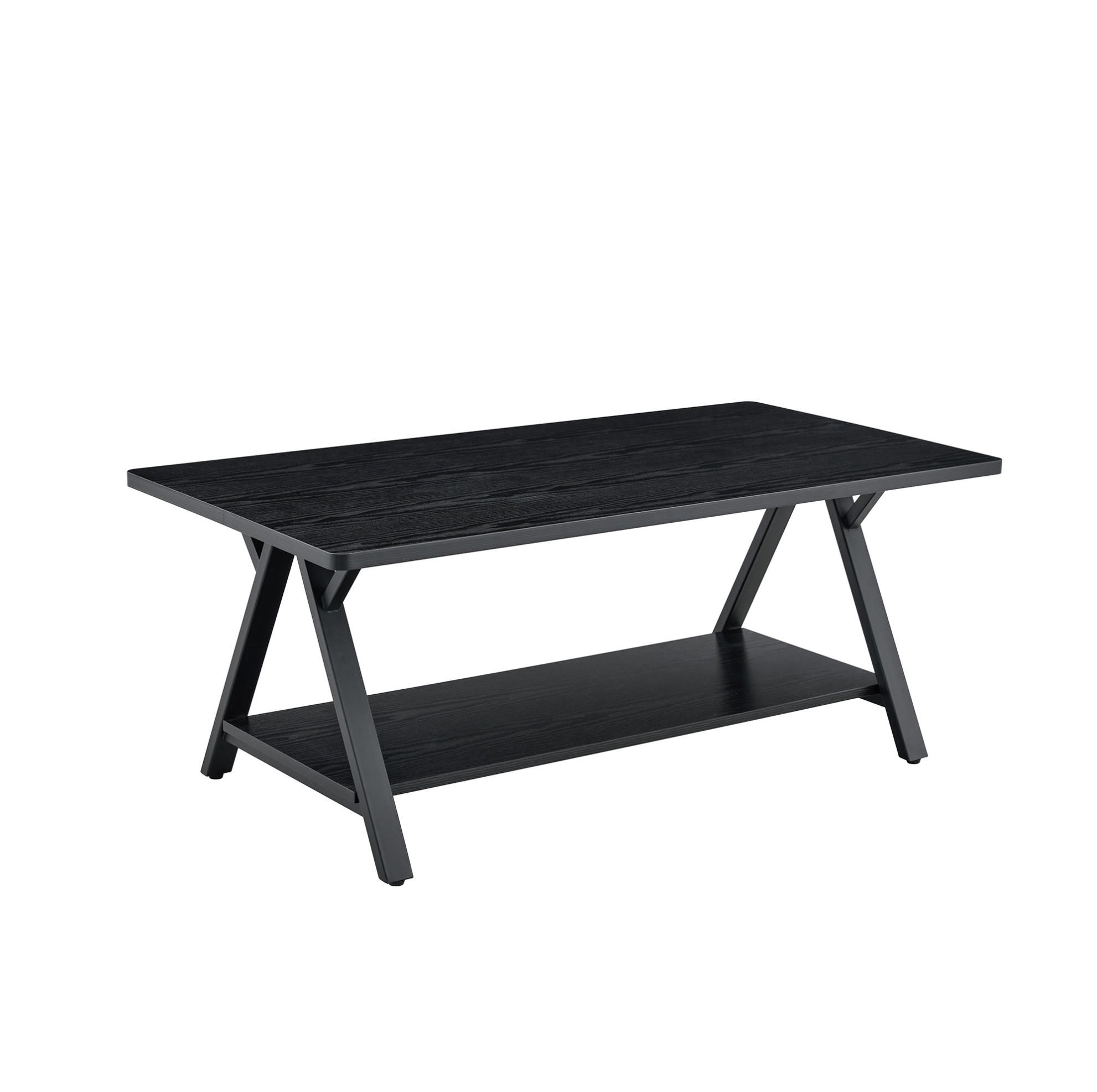 Modfu KONFERENČNÍ stolek z MDF a kovu 110x57x44,5 cm černý s úložnou policí v industriálním stylu