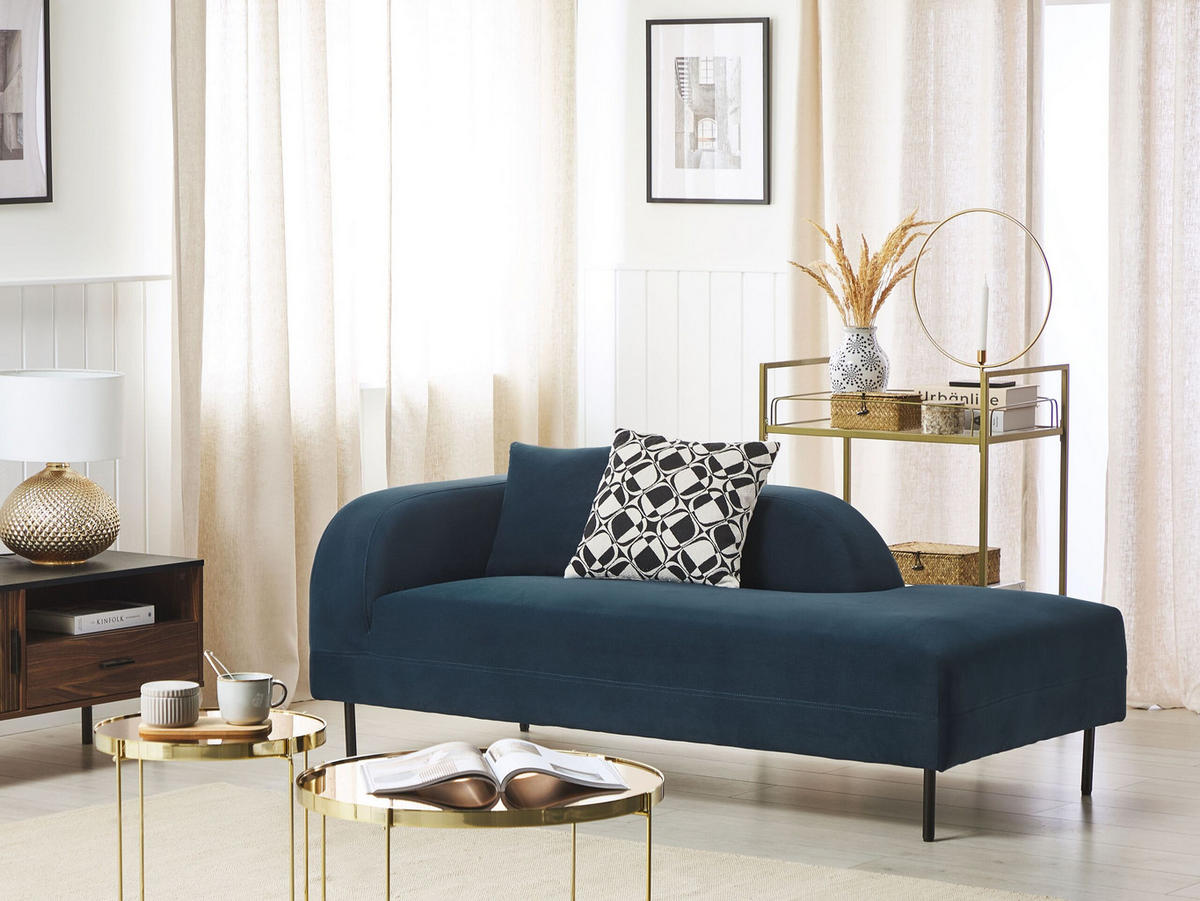 CHAISELONGUE Samtstoff dunkelblau linksseitig Le Crau - Blau, Textil (170/65/84cm) - Beliani