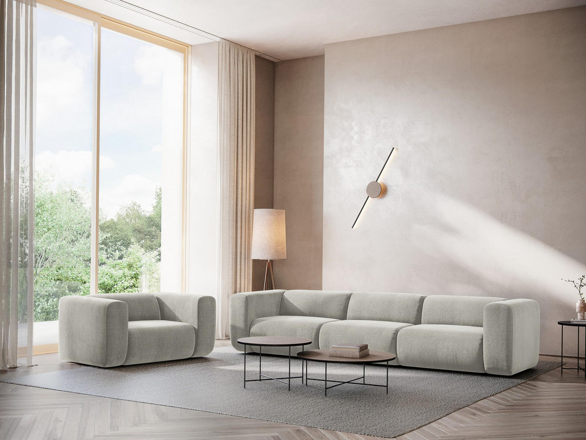 4-SITZER-SOFA Chenille Stoff Beige - Beige/Schwarz, Kunststoff/Textil (319/70/89cm) - Makamii