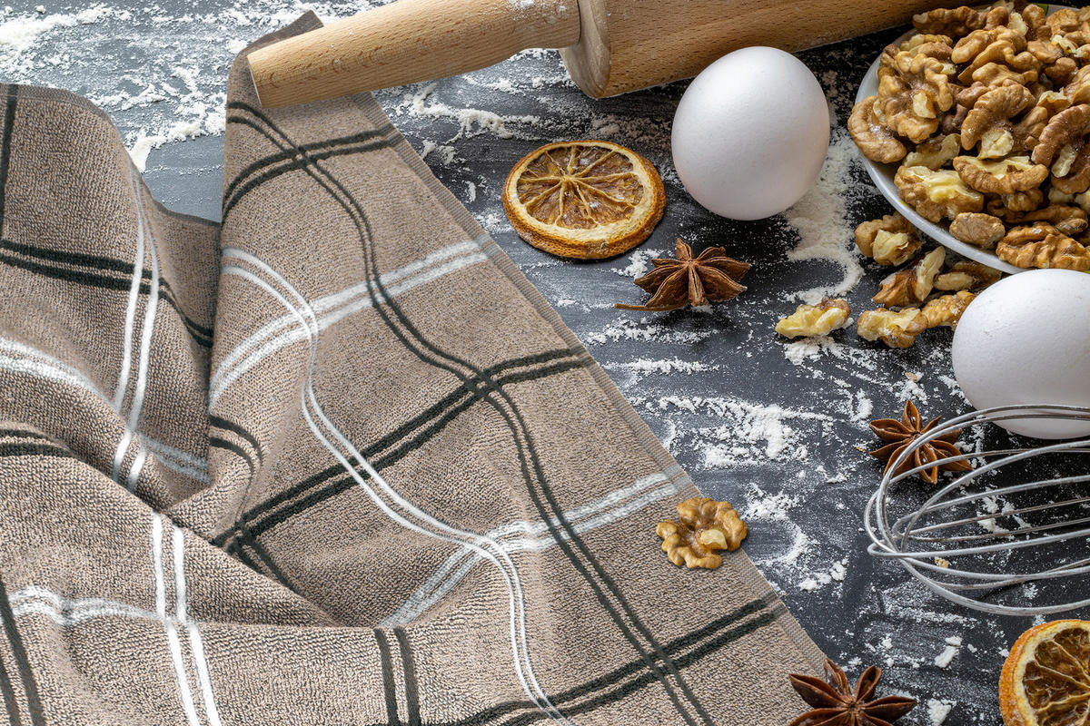 FROTTEE Küchenhandtücher 50x50 cm, 6er Set, Lyon Kiesel Grau - Sandfarben, Textil (50/50cm) - Lashuma