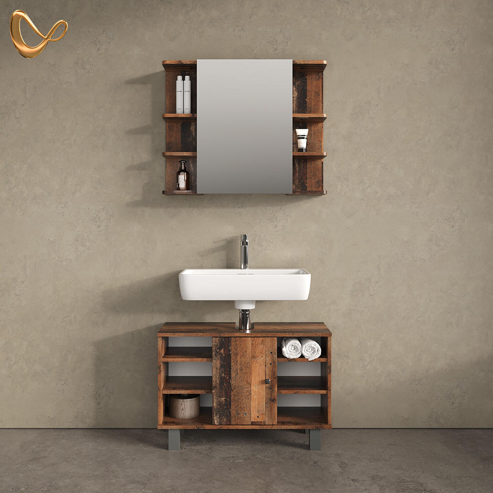 BADMÖBEL-SET Fucino Eiche rustikal 2 Teile, Unterschrank 80 cm - Wildeiche, Holzwerkstoff (60/54/32cm) - Livinity®
