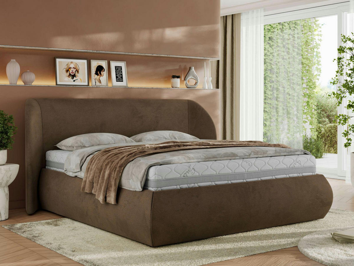 POLSTERBETT CAELA CLASSIC 180/200 - Braun Velvet - Pocket-Matratze - Braun, Textil (180/200cm) - MKS