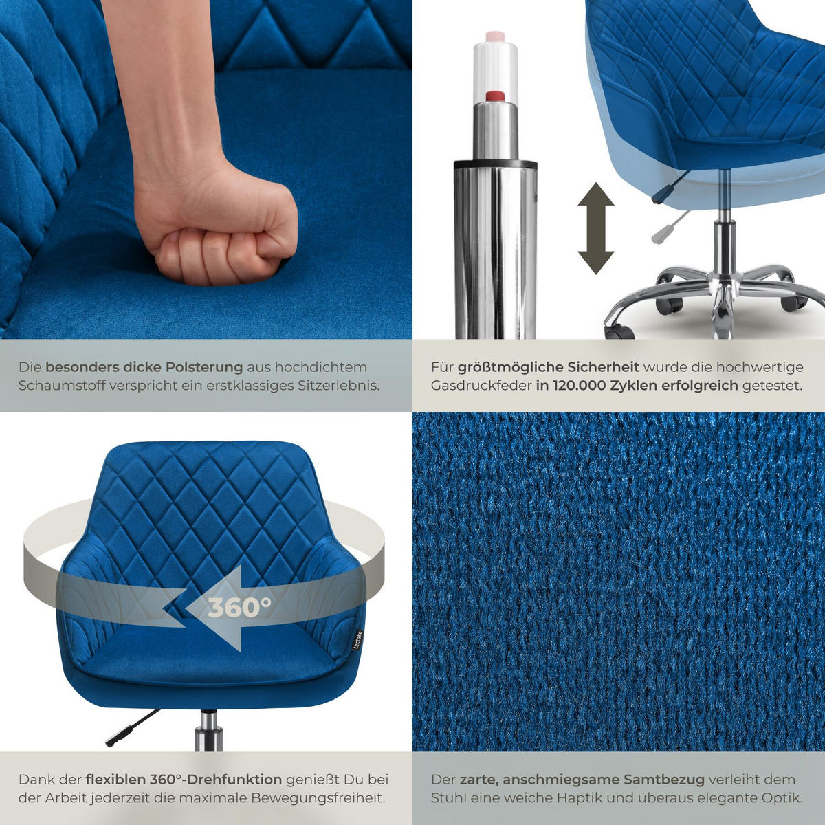DREHSTUHL Nancy, 57 x 60 x 82 – 91 cm, Belastbarkeit 150 kg, blau - Blau, Kunststoff (57/91/60cm) - tectake