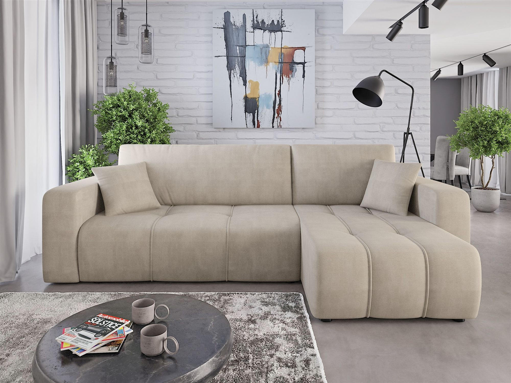 ECKSOFA Dagny Mit Schlaffunktion - Beige, Holzwerkstoff/Textil (248/146cm) - Fun Möbel