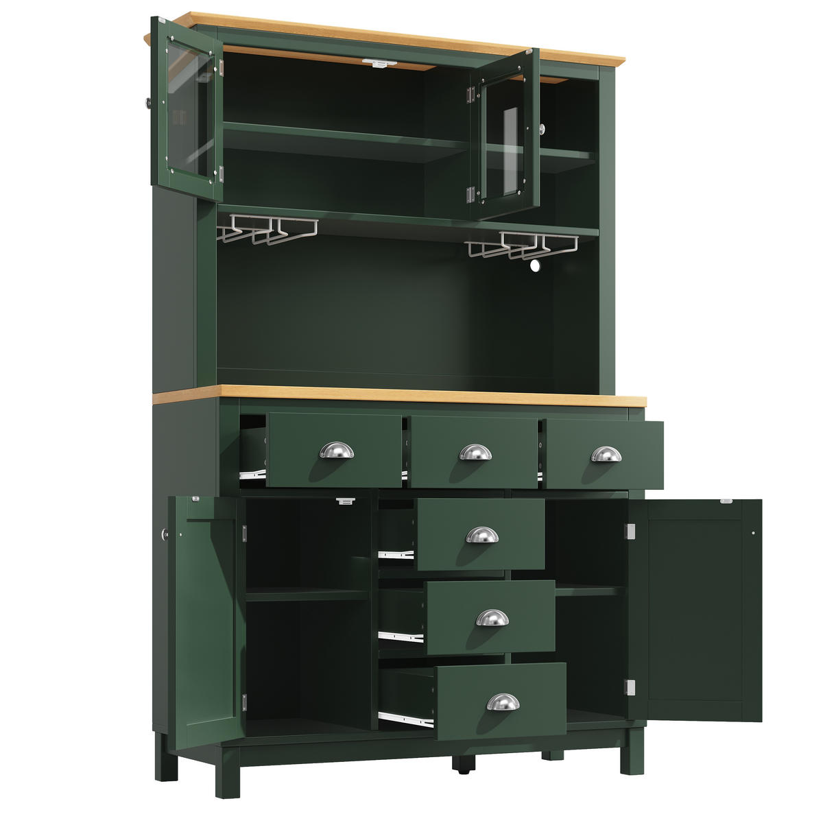 GESCHIRRSCHRANK aus MDF 104x40x180cm in Grün mit LED-Lichtleiste - Grün, Holzwerkstoff (104/180/40cm) - Modfu