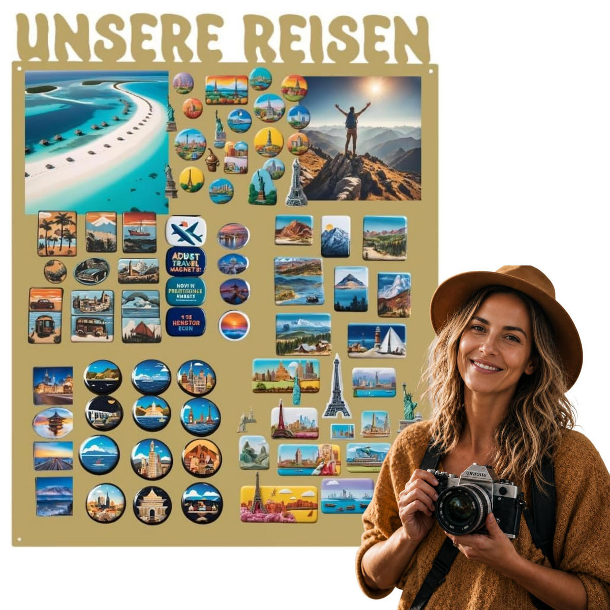 MAGNETTAFEL Unsere Reisen Goldfarben 80x100 cm - Goldfarben, Metall (80/100/0.7cm) - ANWICAR