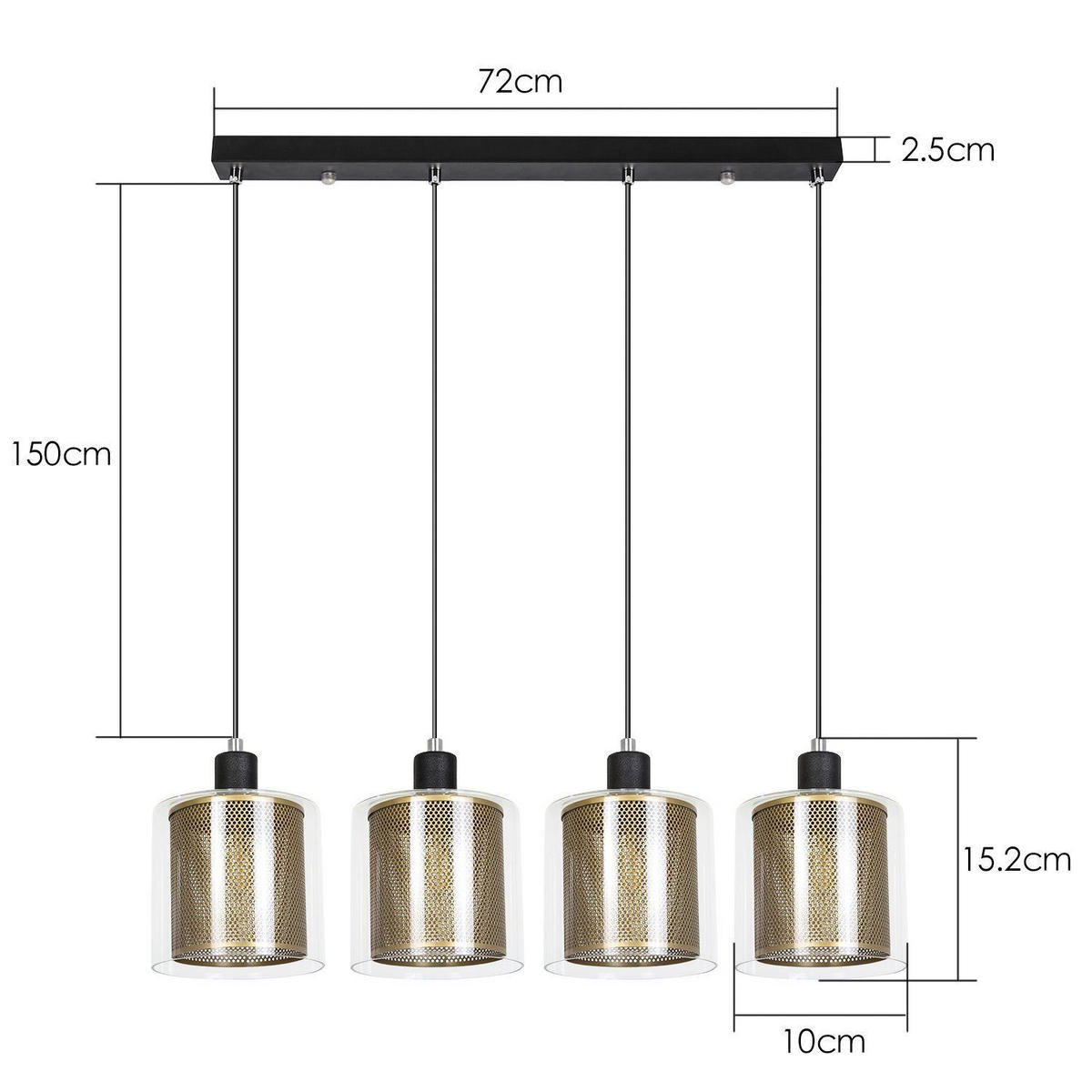 HÄNGELEUCHTE Schutzhülle 4-flammig 72/10/168 cm - Goldfarben, Metall (72/10/168cm) - Nettlife