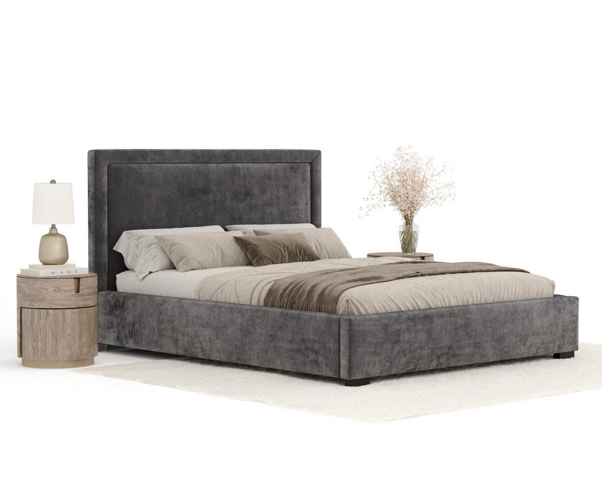 POLSTERBETT Ordina Dunkelgrau 140/200 cm im Chenille-Stoff - Dunkelgrau/Schwarz, Holz/Holzwerkstoff (140/200cm) - Maison de Reve