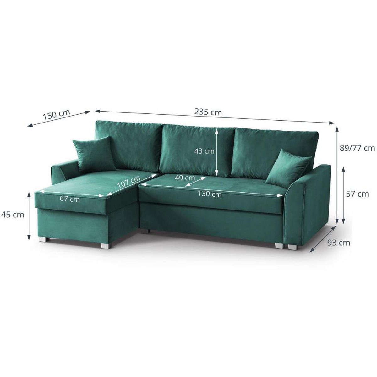 ECKSCHLAFSOFA Teramo grün - Schwarz/Grün, Kunststoff/Textil (235/150cm) - Beautysofa