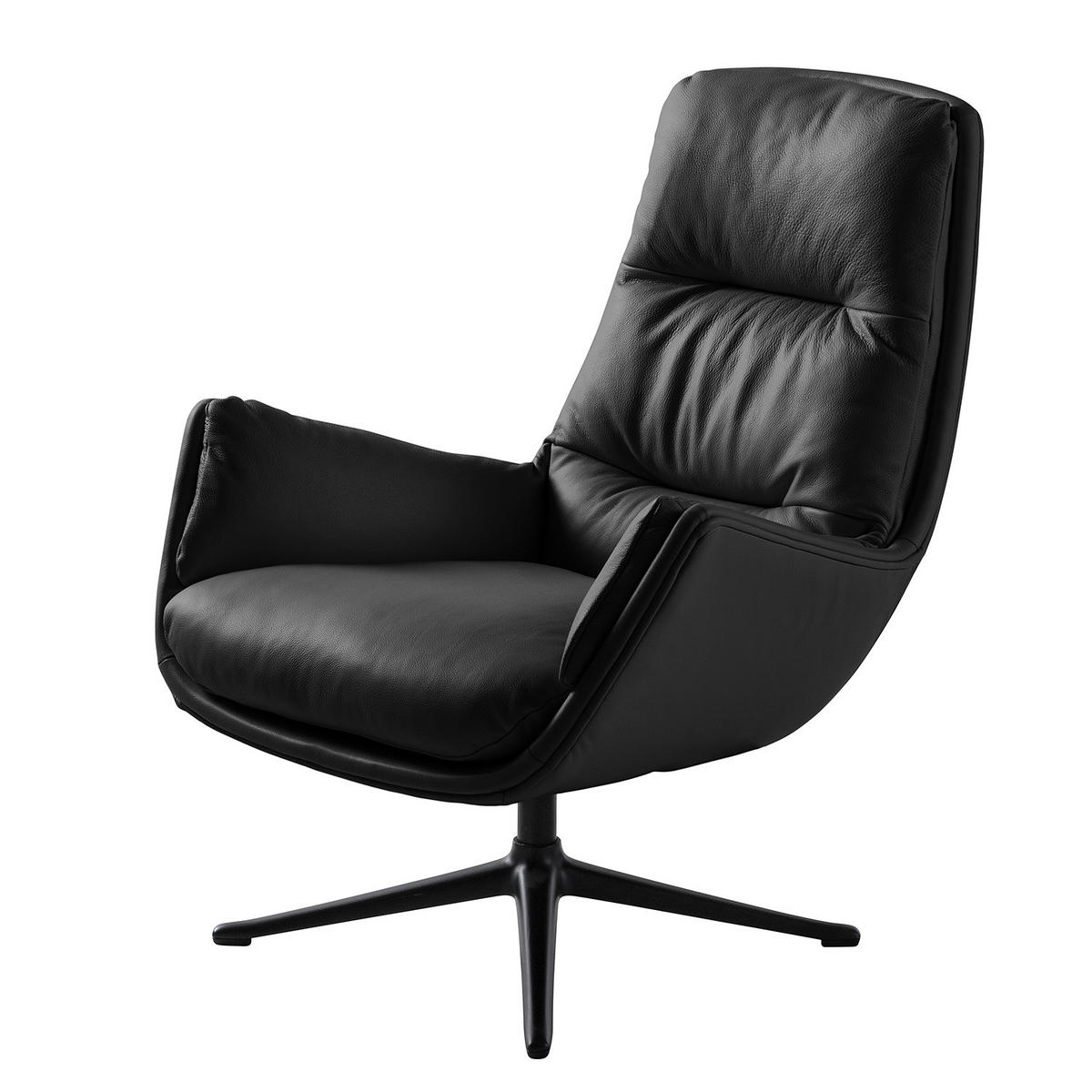 SESSEL mit Kreuzfuß - Schwarz, Leder/Metall (83/95/97cm) - home24