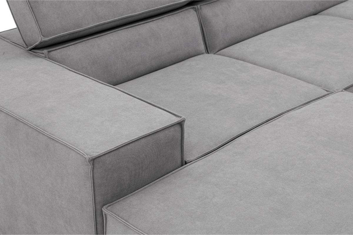 ECKSOFA PURE U Rechts mit Schlaffunktion 127x270 Velours Hellgrau - Hellgrau/Schwarz, Holz/Textil (204/340cm) - Muffo