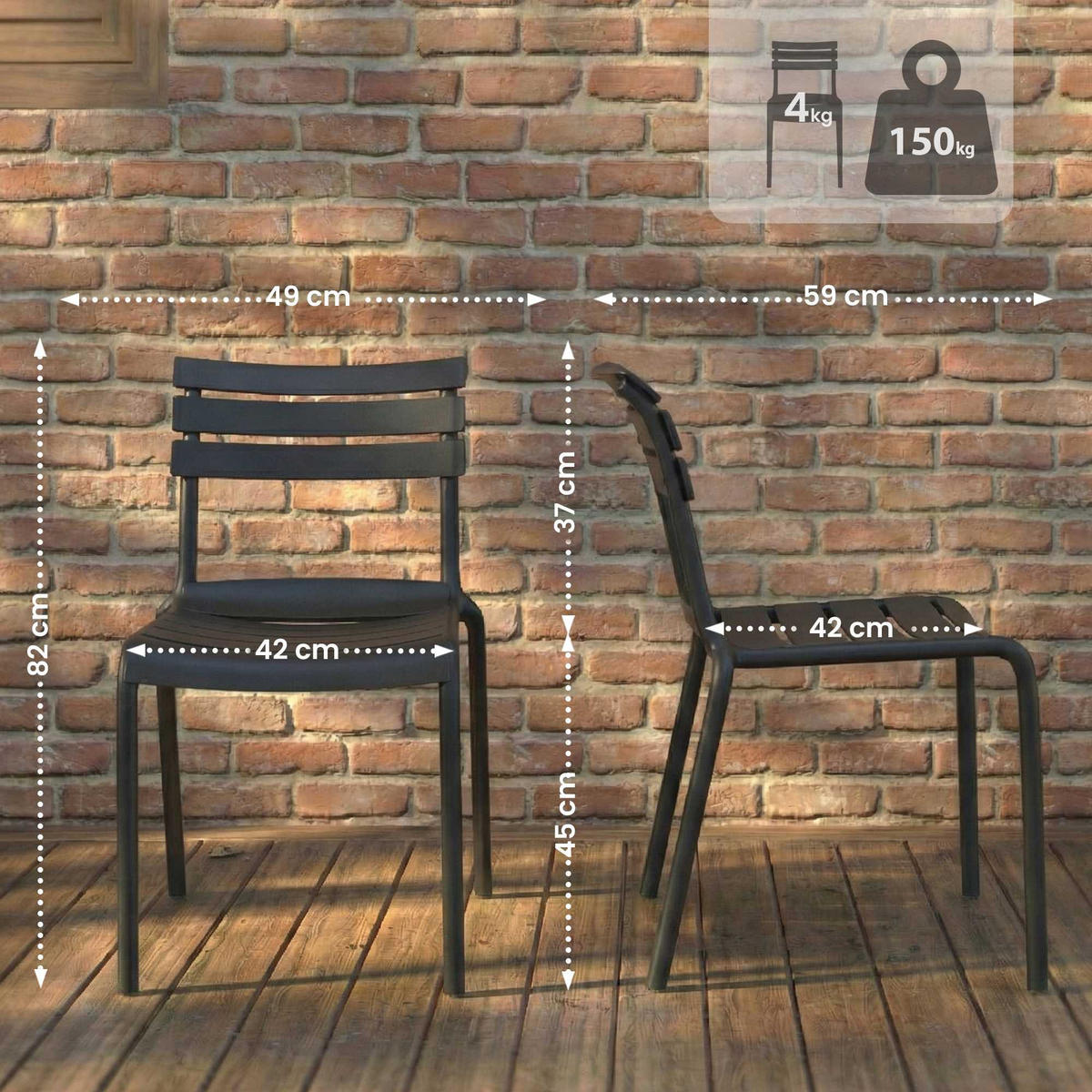 GARTENSTUHL Kunststoff Schwarz - Schwarz, Kunststoff (49/82/59cm) - CLP