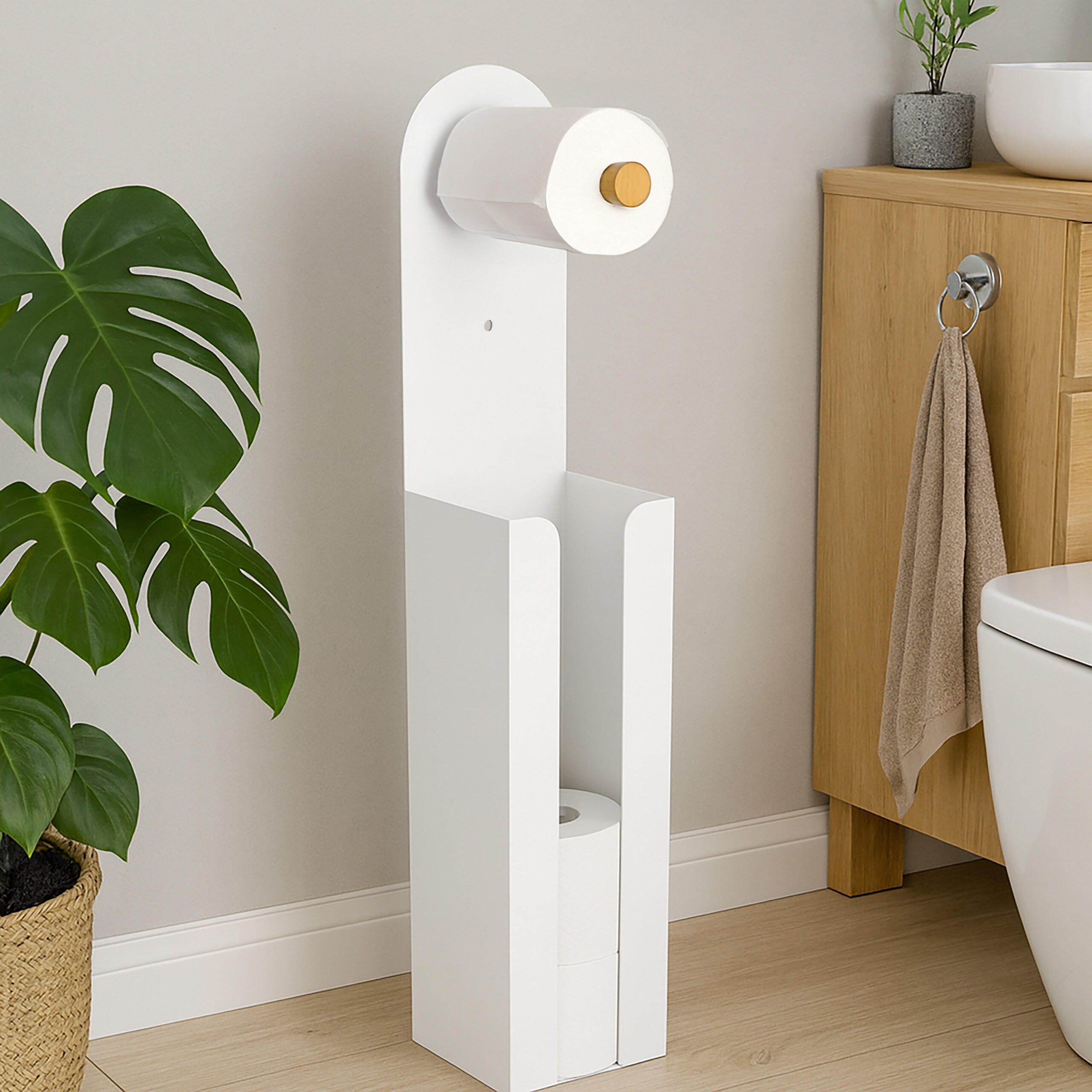 TOILETTENPAPIERHALTER - Weiß, Holz/Metall (12/66/11cm) - Relaxdays