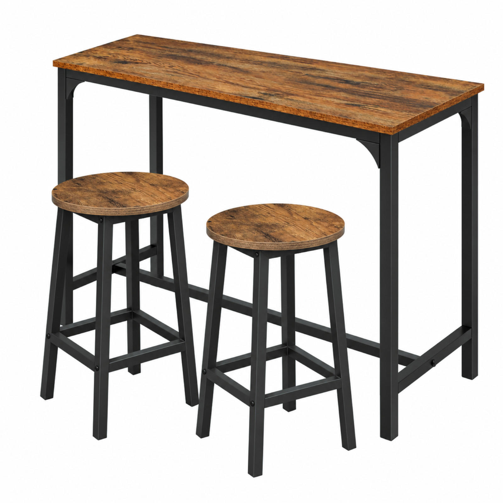 BARTISCH mit 2 Barhockern 3-teiliges Set Industrial Rustikal Braun Schwarz 108x50x90 cm - Dunkelbraun/Schwarz, Holzwerkstoff/Metall (108/90/50cm) - Begryf