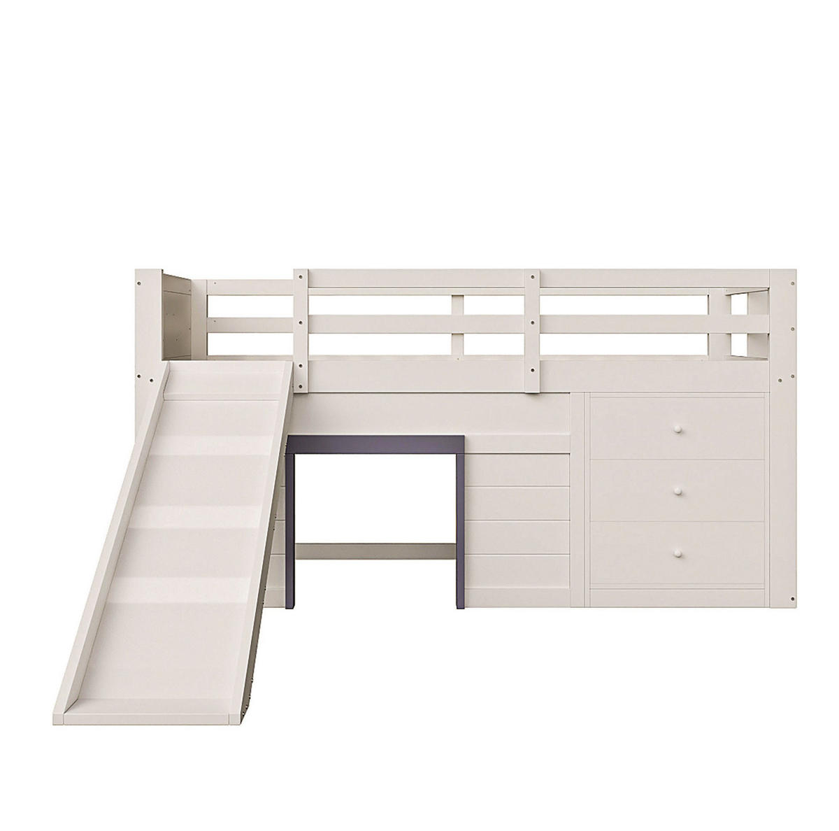 GORNJI krevet od borovine i MDF-a 90x200 cm krem s toboganom, 3 ladice i 2 vrata - bijela, drvni materijal (90/200cm) - Modfu