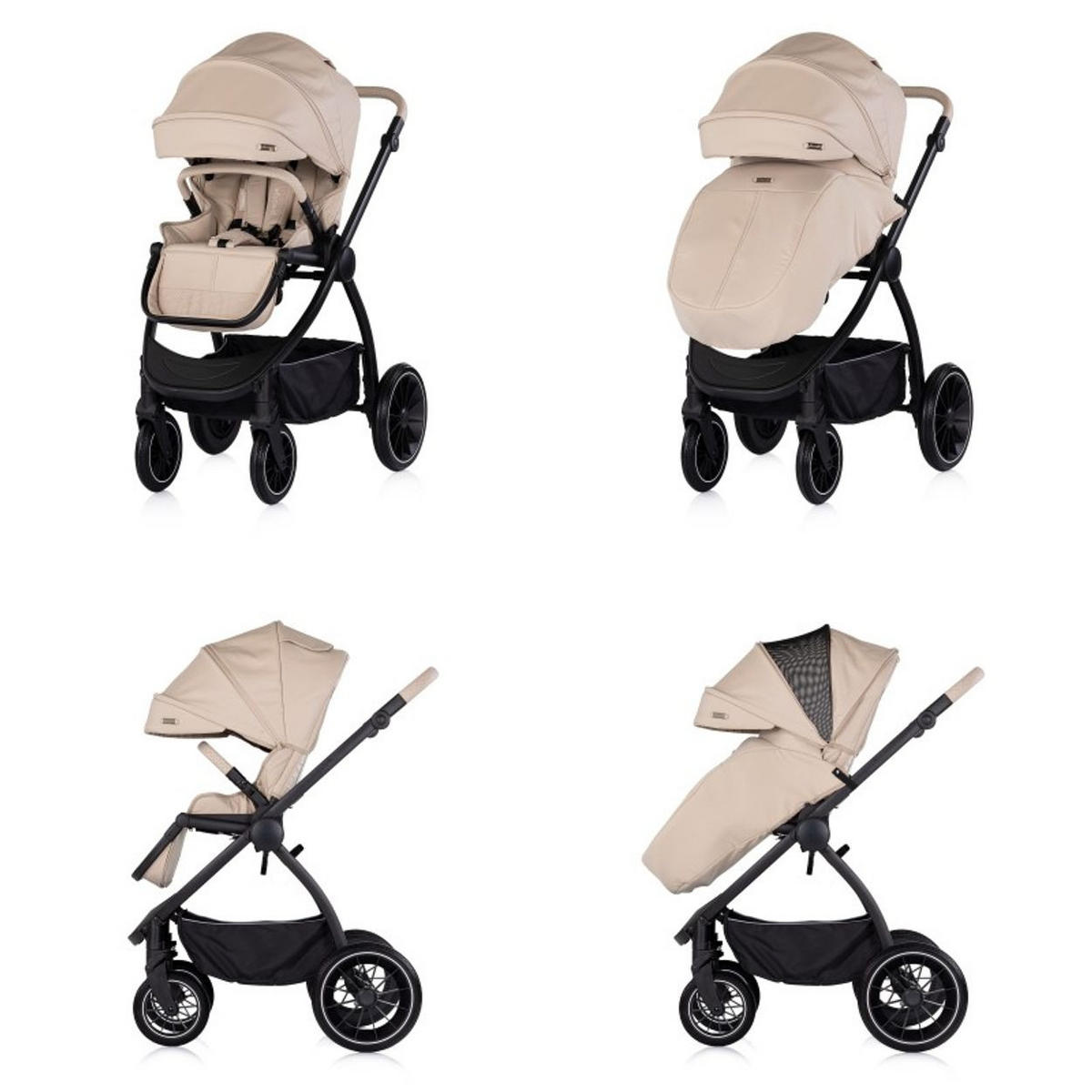 KOMBIKINDERWAGEN Prestige 3 in 1 hellbraun Babywanne Rucksack i-Size Babyschale - Beige, Metall (85/59/123cm) - Chipolino