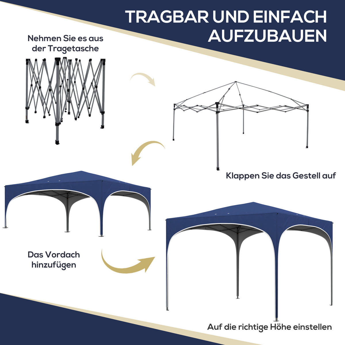 FALTPAVILLON, Weiß, Oxford-Polyester, Stahl - Blau, Metall (295/255/295cm) - Outsunny