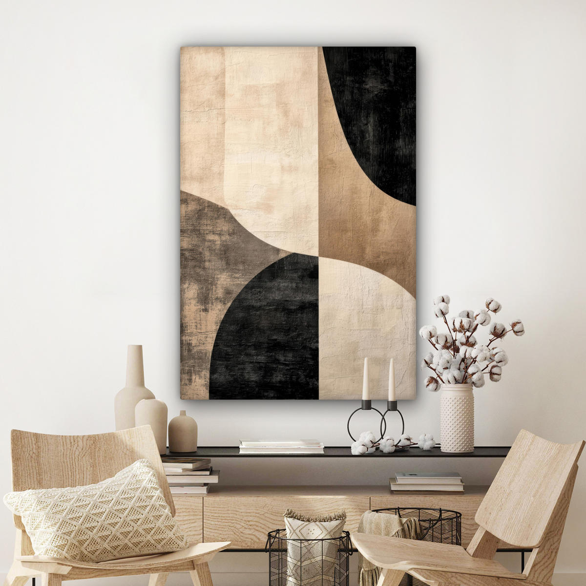 LEINWANDBILD Abstrakt - Flugzeuge - Schwarz - Rund Deko XXL 80x120 cm - Beige, Textil (80/120cm) - MuchoWow