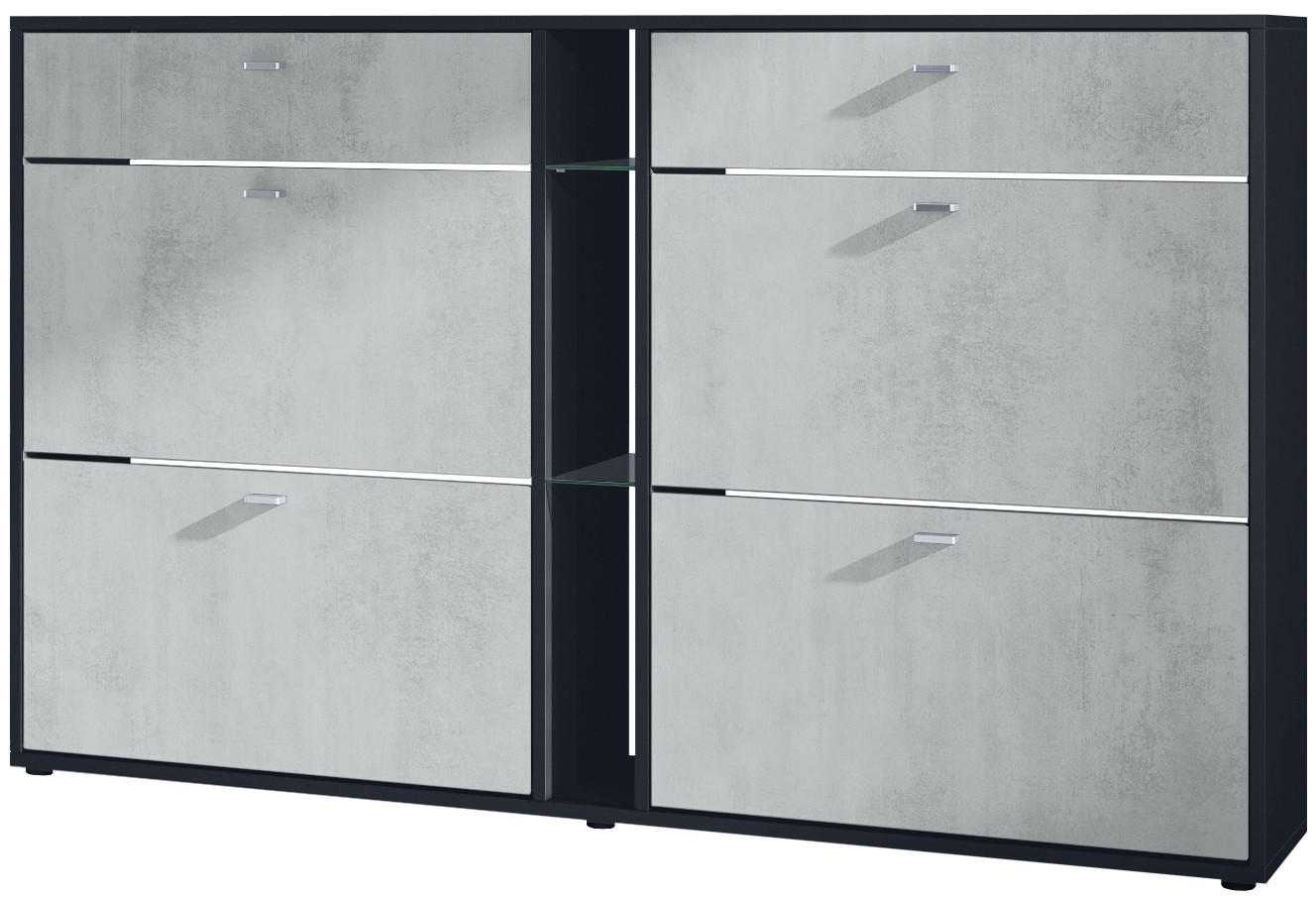 SCHUHSCHRANK Today Fronten in Beton Oxid Optik - Hellgrau, Holzwerkstoff (155.5/95/28cm) - Vladon