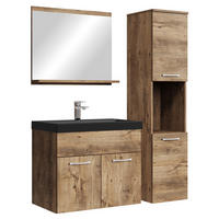 BADMÖBEL-SET Montreal 4 Teile Braun Eiche - Schwarze Waschbecken - 60 x 35 x 51 cm - Eichefarben/Schwarz, Holz (60/51/35cm) - Badplaats