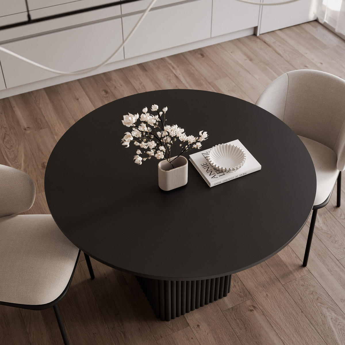 ESSTISCH FLORA 100/76 cm, Metallgestell, Schwarz - Schwarz, Holzwerkstoff/Metall (100/100/76cm) - Idohome