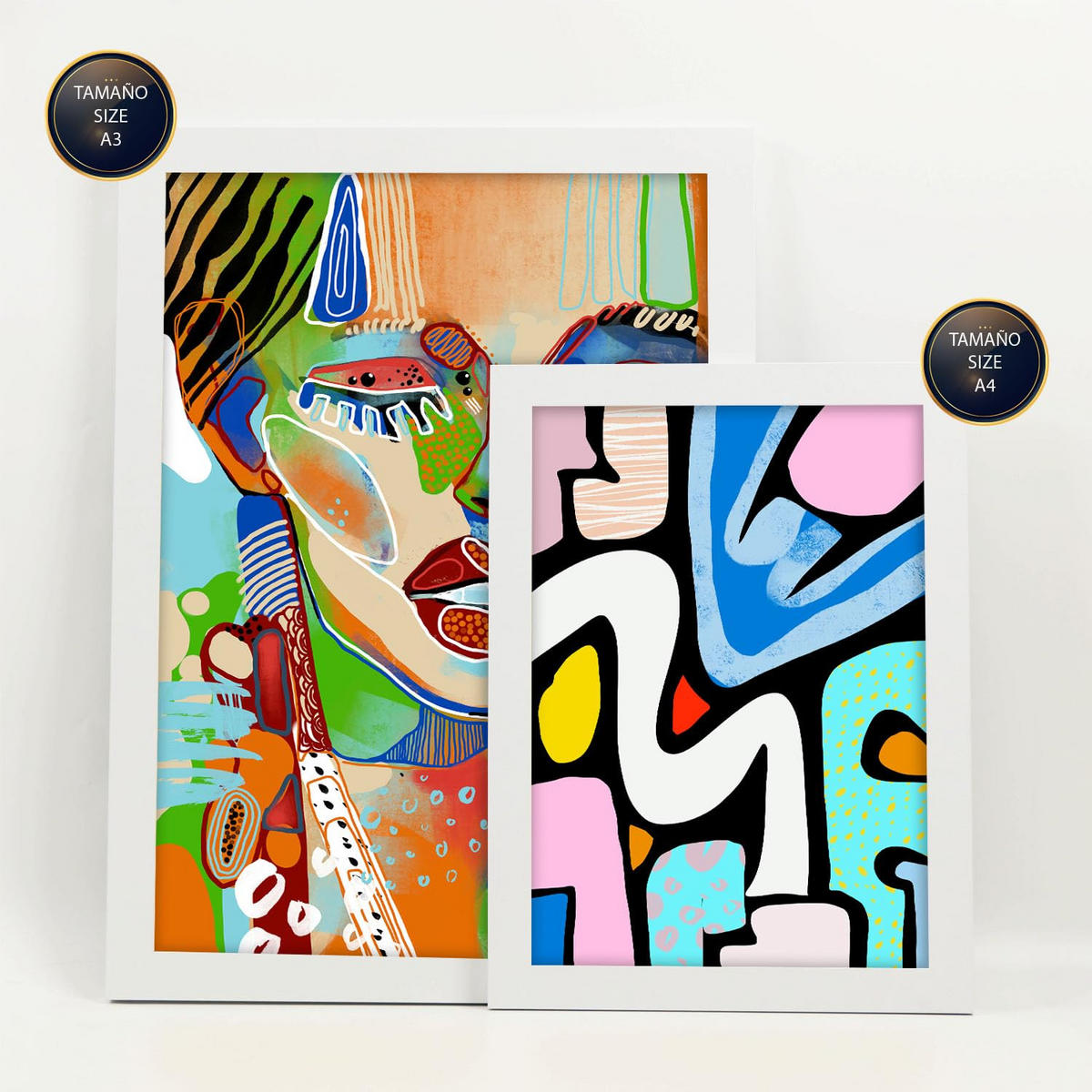 POSTER Set Mit 6 Lady Mazarelli In Weibliche Zusammenfassung Ästhetische Dekorative Gemälde Für Ihr Wohnzimmer Zuhause A3 & A4 Weißer Rahmen - Weiß, Papier (29/3cm) - Nacnic
