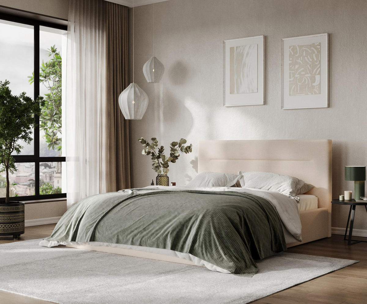 POLSTERBETT Liline 160/200 cm Beige im Asti Stoff - Beige/Schwarz, Holz/Holzwerkstoff (160/200cm) - AltaBeds