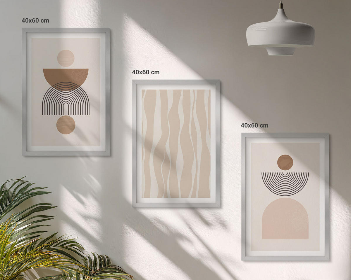 BILDER SET 3er Set - 40x60 cm Silberner Rahmen - Abstrakte Formen braun beige - Silberfarben, Kunststoff (40/60cm) - TULUP