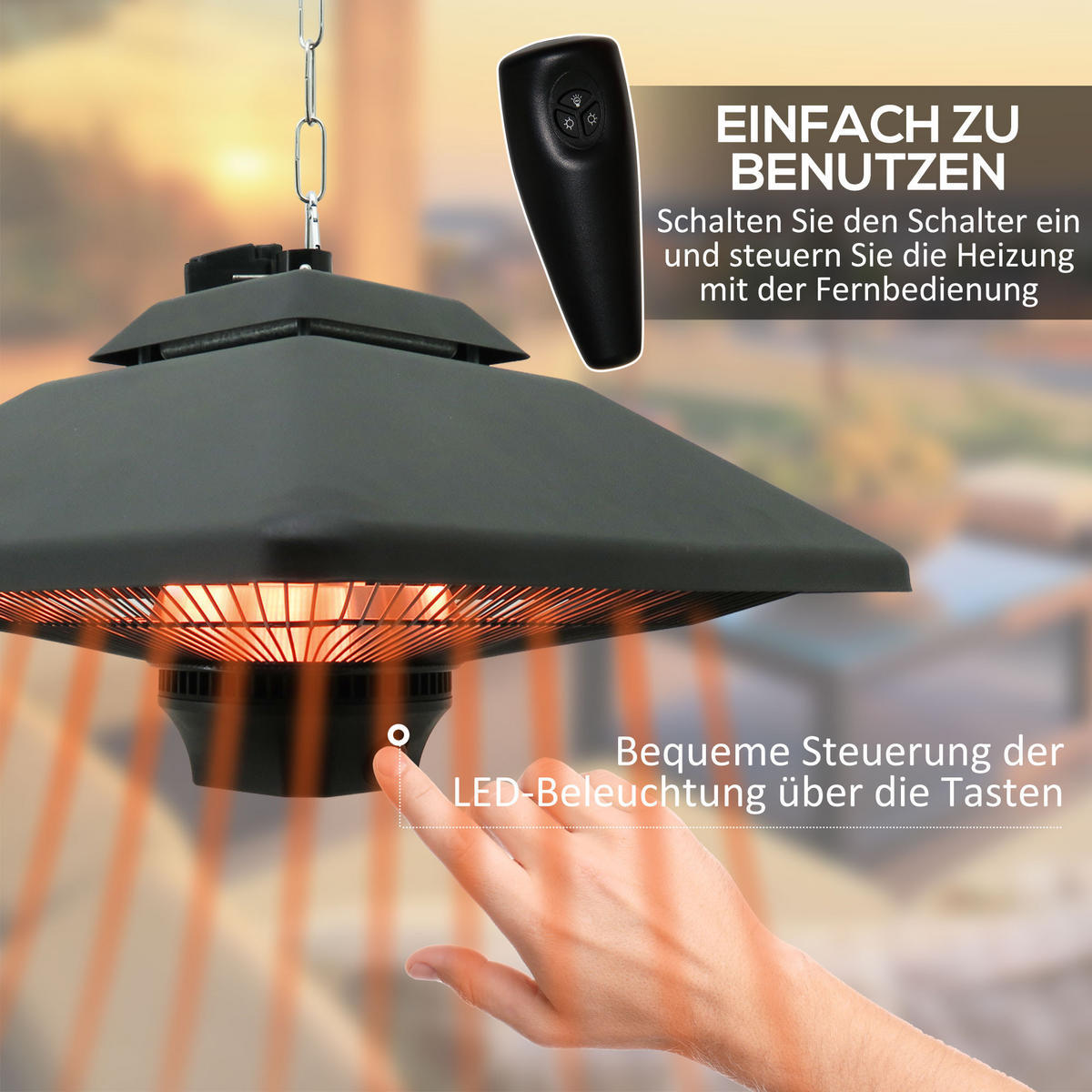 HEIZSTRAHLER, Aluminium, Eisen, Schwarz - Schwarz, Kunststoff/Metall (43/25/43cm) - Outsunny