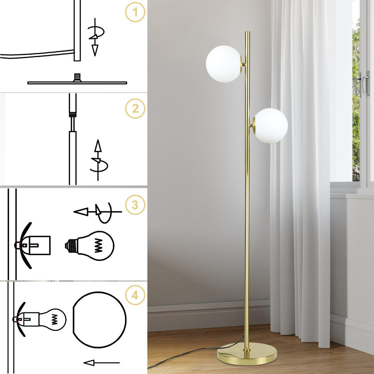 STEHLEUCHTE Essen 22/15/166 cm - Goldfarben, Metall (25/20/150cm) - Nettlife