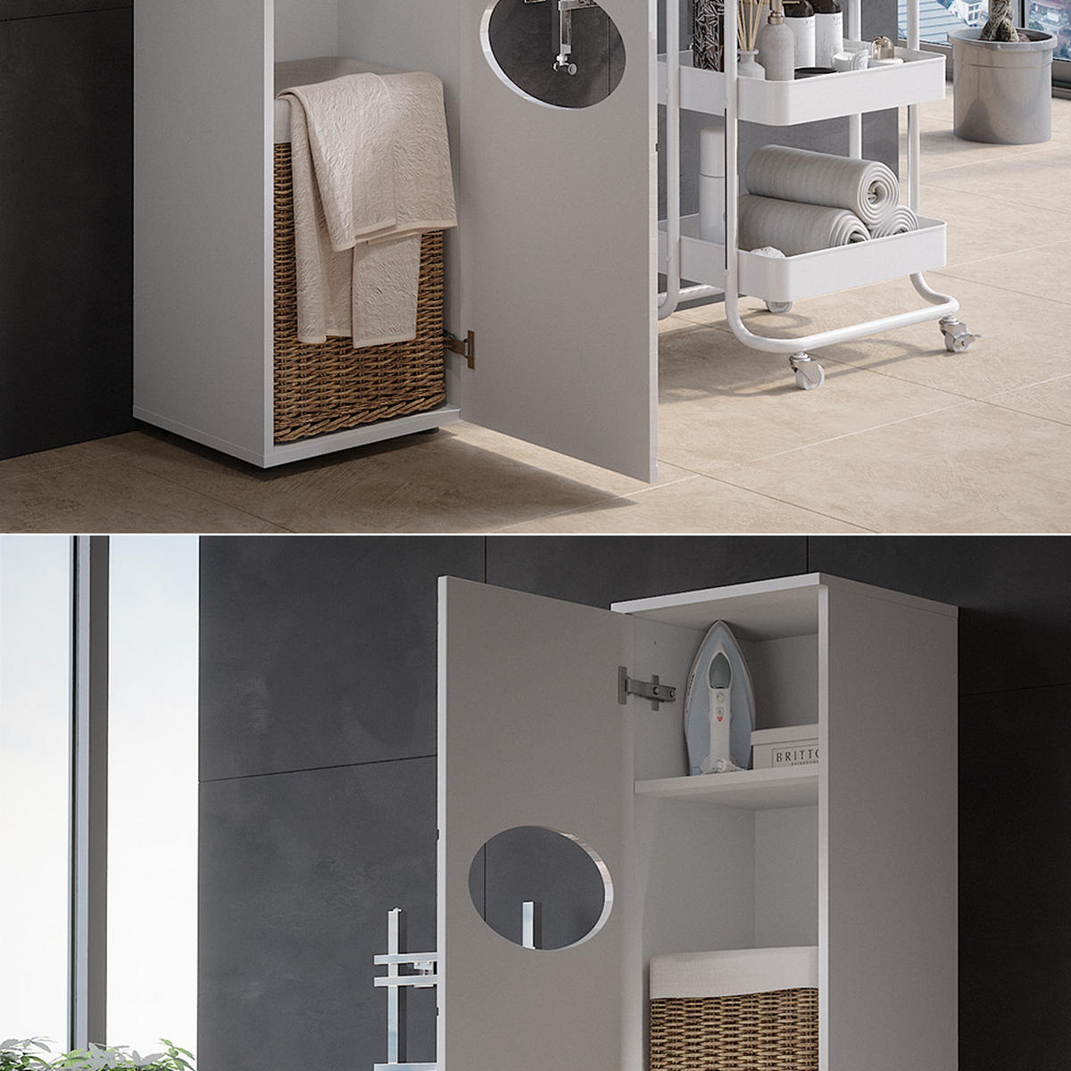 WÄSCHESCHRANK Irma Weiß 37.2 x 192 cm - Weiß, Holzwerkstoff (37.2/192/32cm) - Vicco