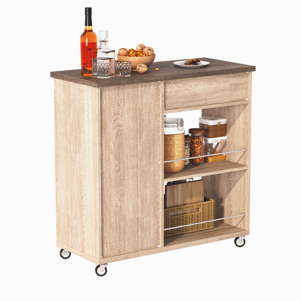KÜCHENINSEL 90/62/90 cm Sonoma-Eiche mit 1 Schubladen, Schrank, offenen Regalen und Handtuchhalter - Naturfarben, Holz/Holzwerkstoff (96/89.5/40cm) - Oxeza