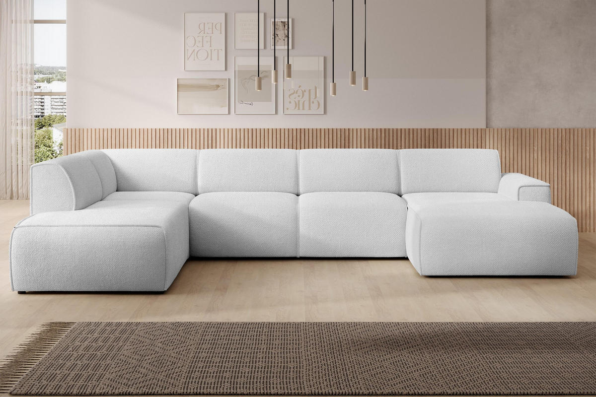 WOHNLANDSCHAFT Didim Ivory 378/220/78 cm – großes Sofa stilvoll & bequem L - Greige/Champagner, Kunststoff/Textil (220/78/378cm) - AX Living