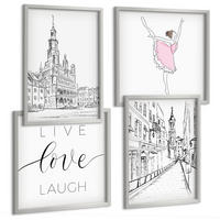 BILDER SET 4er Set - 50x50 cm & 40x60 cm Silberner Rahmen - Stilvolle Grafik, Ballerina-Architektur - Silberfarben, Kunststoff (50/50cm) - TULUP